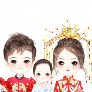 ​2020最火爆手绘头像，一家三口全家福微信头像。