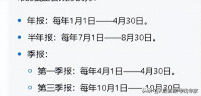 ​上市公司季报、中报、年报的法定披露时间
