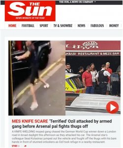 ​厄齐尔伦敦遭抢劫逃跑 队友跳下车赤手击退歹徒