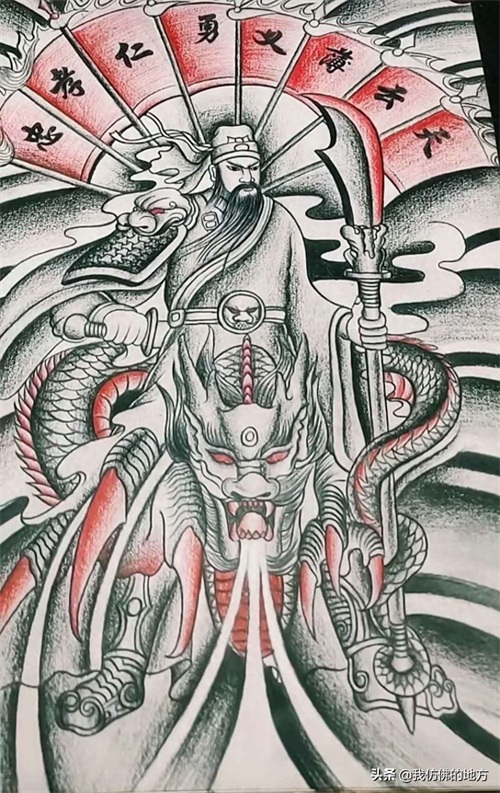 踏龙观音 八旗关公 纹身手稿