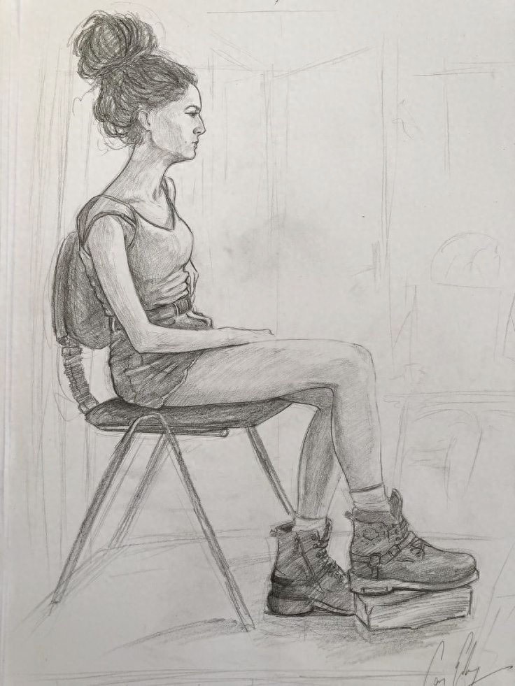 单人 坐姿 速写 临摹 图片